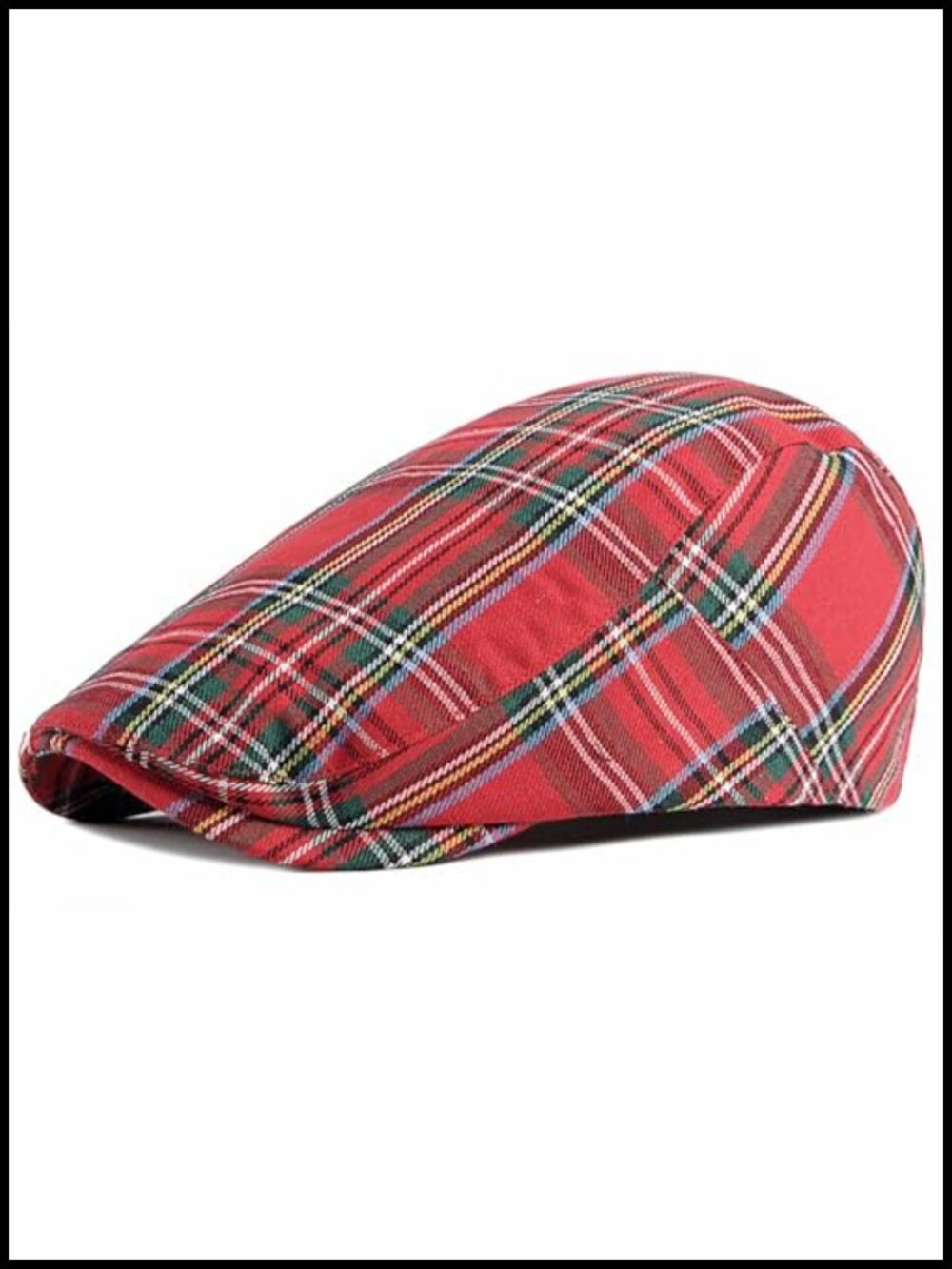 Plaid Newsboy Cap Retro Flat Cabbie Hat Adjustable Buckle Polyester